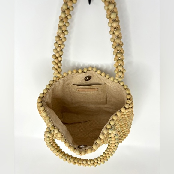 Loeffler Randall Mina Neutral Wood Beaded Mini Tote Bag Beach Bag - Picture 7 of 7